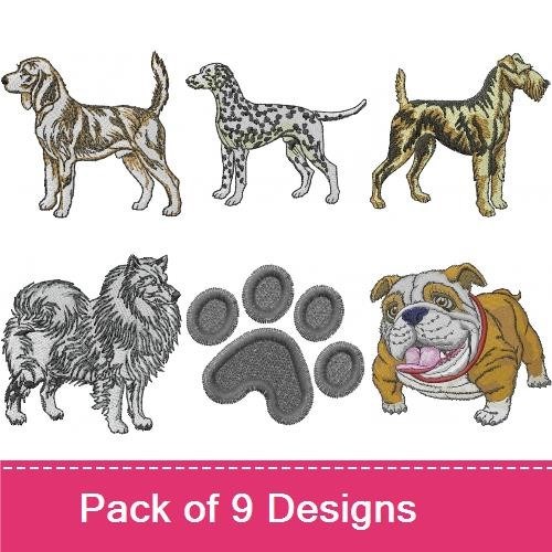 Dog Embroidery Bundle – Beagle, Bulldog & More (9 Designs)