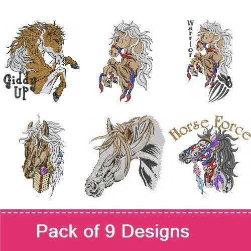 Majestic Horse Embroidery Bundle – Horse Force, I Love Horses, Cowboy Horse & More (9 Designs)