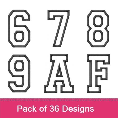 Varsity Numbers & Letters Embroidery Designs Bundle – Numeric 0-5, Letters A & B & More (36 Designs)