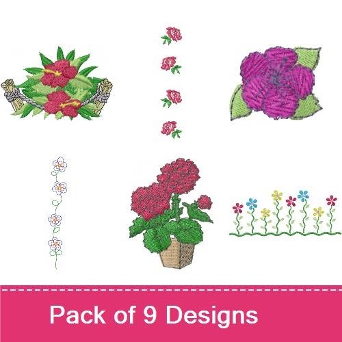 Floral Embroidery Designs Bundle – Floral Bouquet, Peony Flower, Geranium Bouquet & More (9 Designs)