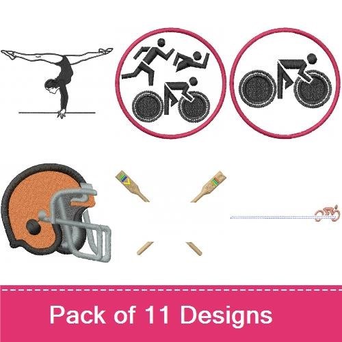 Sports and Fitness Embroidery Bundle – Gymnast, Cyclist, Football Helmet & More (11 Designs)