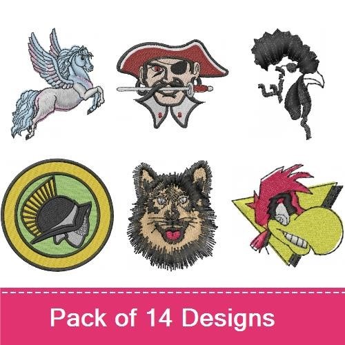 Pegasus, Pirate & Wolf Head Embroidery Bundle – Fun Designs (14 Designs)