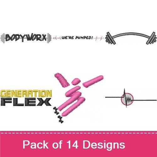 Fitness Motivation Embroidery Designs Bundle – We're Pumped!, Flexing Arm, Gym Barbell & More (11 Designs)