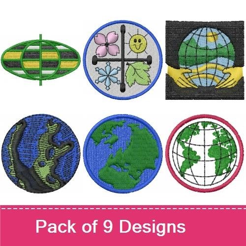 Earth and Nature Embroidery Designs Bundle – Earth Map, Globe with Grid, Planetary Symbol & More (8 Designs)