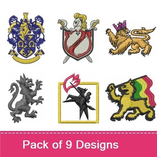 Medieval Heraldry Embroidery Bundle – Lion Crest, Gryphon Emblem, Coat of Arms & More (8 Designs)