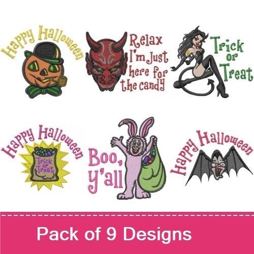Halloween Embroidery Designs Bundle – Ghost, Jack-o'-Lantern, Trick or Treat Sign & More (9 Designs)