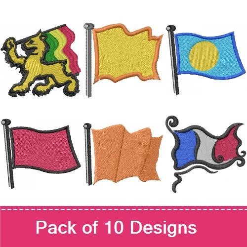 Colorful Flags Embroidery Designs Bundle – Lion Flag, Blue and Yellow Flag, Green and Yellow Flag & More (10 Designs)