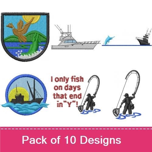 Fishing Adventure Embroidery Designs Bundle – Fishing Compass, Fishing Quote, Fish Illustration & More (9 Designs)