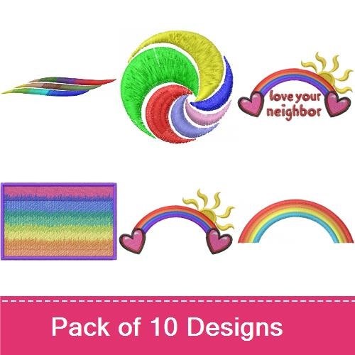 Rainbow Embroidery Designs Bundle – Rainbow Stripe, Love Your Neighbor, Rainbow with Clouds & More (9 Designs)