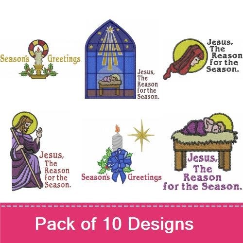 Religious Christmas Themes Embroidery Designs Bundle – Jesus, Nativity Scene, Angel & More (10 Designs)