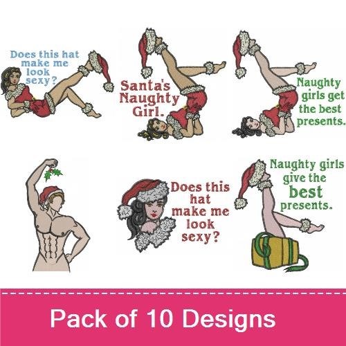 Naughty and Nice Christmas Embroidery Designs Bundle – Naughty Girl, Santa's Naughty Girl, Kiss Me Under & More (10 Designs)