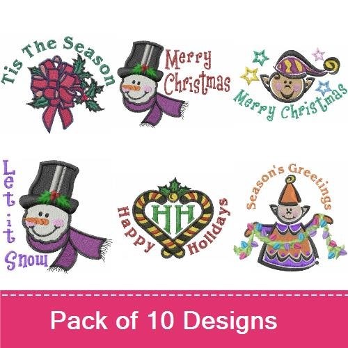 Christmas Embroidery Designs Bundle – Snowman with Broom, Christmas Bird, Christmas Tree & More (7 Designs)