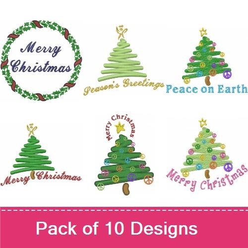 Christmas Tree Embroidery Designs Bundle – Decorations, Gifts, Lights & More (9 Designs)
