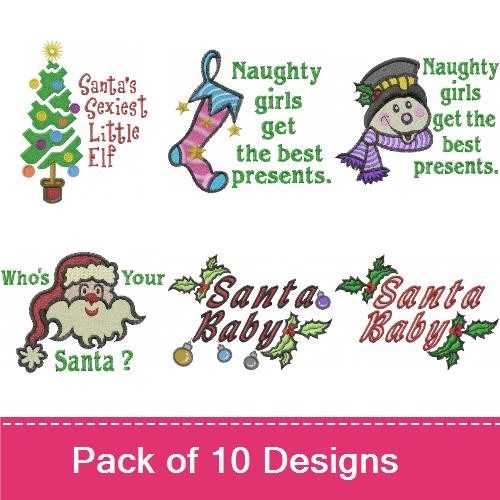 Cheeky Christmas Embroidery Designs Bundle – Santa, Elf, Wrapped Gift & More (8 Designs)