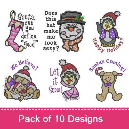 Cheerful Christmas Embroidery Designs Bundle – Santa Claus, Snowman & More (6 Designs)