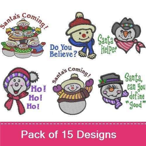 Snowman & Holiday Messages Embroidery Designs Bundle – Stacked Snowmen, Do You Believe?, Santa's Coming Message & More (9 Designs)