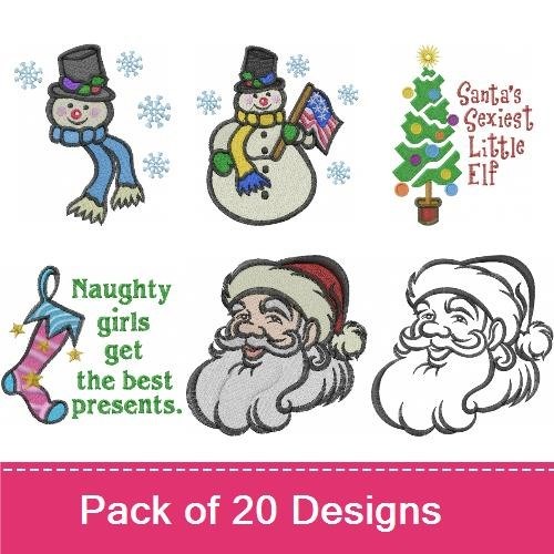 Cheeky Christmas Characters Embroidery Designs Bundle – Santa Claus, Snowman, Christmas Girl & More (17 Designs)