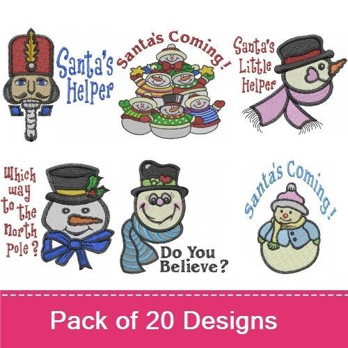 Snowman & Santa Christmas Embroidery Designs Bundle – Santa's Coming, Stacked Snowmen, Snowman with Scarf & More (12 Designs)