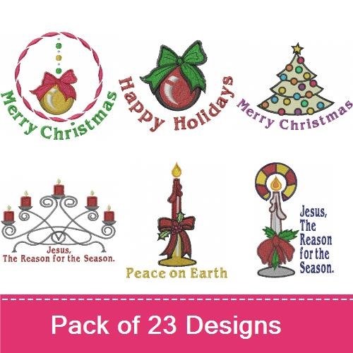 Festive Christmas Embroidery Designs Bundle – Christmas Tree, Merry Christmas Text, Happy Holidays Ornament & More (18 Designs)