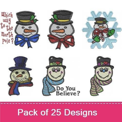 Cheerful Snowman Embroidery Designs Bundle – Snowman Family, Santa's Coming Snowman, & More (14 Designs)