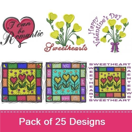 Valentine's Day Embroidery Designs Bundle – Sweetheart, Princess, Irish Heart, Cheers Glasses & More (19 Designs)