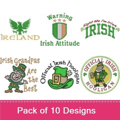 Irish Pride Embroidery Designs Bundle – Irish Eagle, Shamrock Emblem, Irish You Were Beer & More (8 Designs)