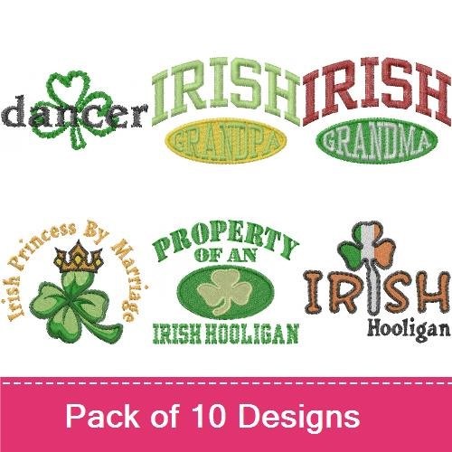 Irish Shamrock Embroidery Designs Bundle – Irish Grandpa, Irish Hooligan, Everyone Loves an Irish Dancer & More (8 Designs)