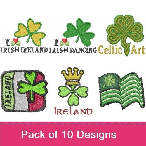 Irish Shamrock & Celtic Art Embroidery Designs Bundle – I Love Irish Ireland, Irish Dancing, Celtic Shield & More (7 Designs)