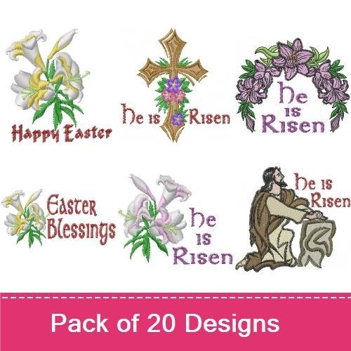 Easter Embroidery Designs Bundle – Easter Lily, Happy Easter, Holy Bible & More (19 Designs)