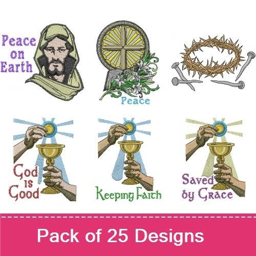 Faith & Peace Embroidery Designs Bundle – Dove with Olive Branch, Holy Bible, World Peace & More (22 Designs)