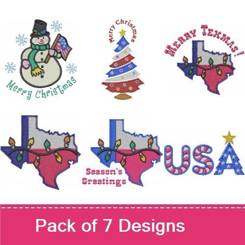 Christmas & Texas Embroidery Designs Bundle – Christmas Tree, Merry Christmas, Texas State & More (6 Designs)