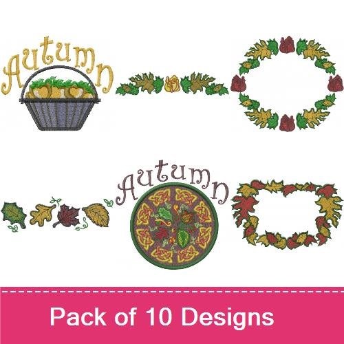 Autumn & Fall Embroidery Designs Bundle – Fall Greeting, Autumn Basket, Thankful Season & More (6 Designs)