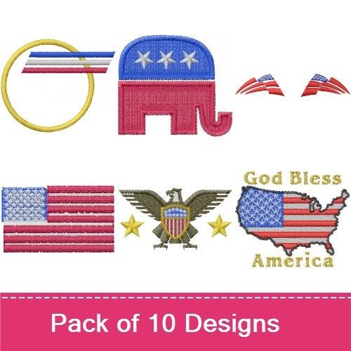 Patriotic America Embroidery Designs Bundle – USA Map with Flag, God Bless America, Eagle with Shield & More (8 Designs)