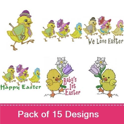 Easter Chick Embroidery Designs Bundle – Happy Easter Chick, Baby's 1st Easter & More (15 Designs)