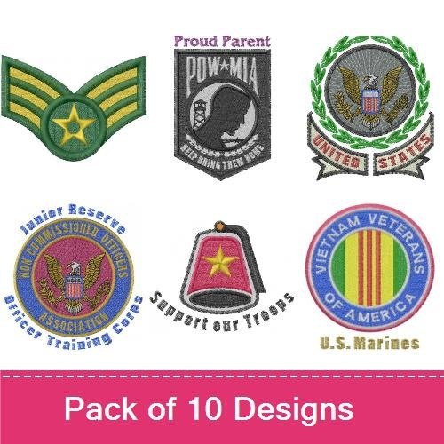 Military Emblems Embroidery Bundle – Vietnam Veterans, U.S. Marines, Spartan Helmet & More (6 Designs)