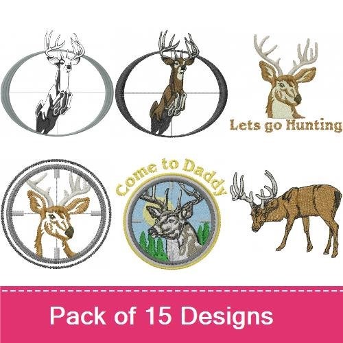 Deer Hunting Embroidery Designs Bundle – Buck Hunter, Deer with Scope, Hunting Scene & More (15 Designs)