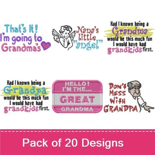 Grandparents Sayings Embroidery Designs Bundle – World's Greatest Grandpa, I'm going to be a Grandma, & More (18 Designs)