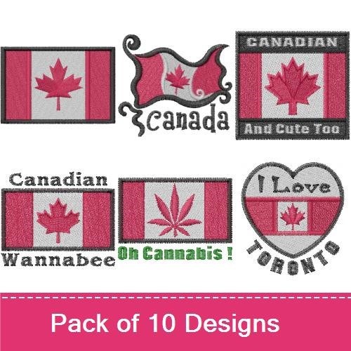 Canadian Pride Embroidery Designs Bundle – Canada Flag, Maple Leaf, I Love Toronto & More (8 Designs)