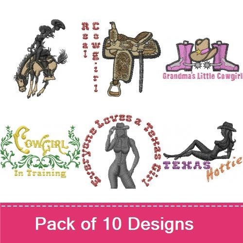 Cowgirl Embroidery Designs Bundle – Cowgirl at Heart, Cowgirl with Lasso, Riding Cowgirl & More (8 Designs)