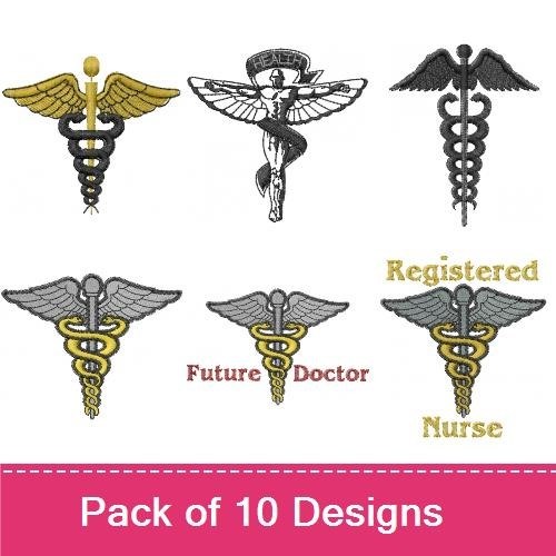 Medical Symbols & Titles Embroidery Designs Bundle – Caduceus Symbol, Future Doctor, Organ Donor & More (10 Designs)