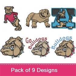 Bulldog Mascot Dogs Embroidery Designs Bundle – Go Bulldogs, Bulldogs Rule & More (8 Designs)