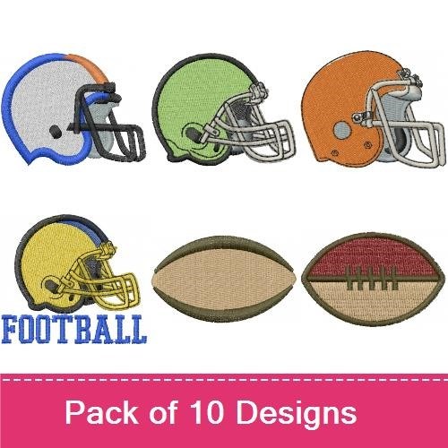 Football Helmets & Balls Embroidery Designs Bundle – Blue & Orange Helmet, American Football, Rugby Ball & More (10 Designs)