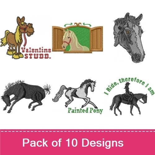 Western Horses Embroidery Bundle – Merry X-Mas Horse, Valentine Stud Horse, Black Stallion & More (8 Designs)