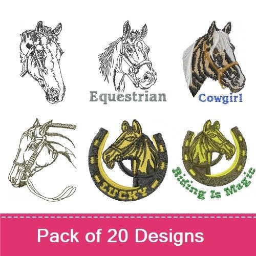 Equestrian Horses Embroidery Designs Bundle – Lucky Horse Emblem, Cowgirl, Riding is Magic & More (16 Designs)
