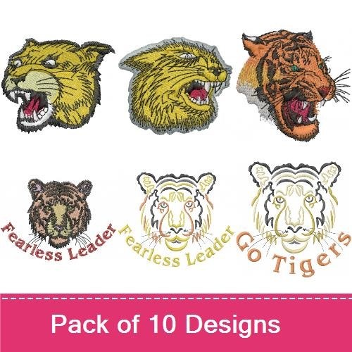 Tiger & Lion Embroidery Bundle – Tiger Head, Lion Head, Go Tigers & More (7 Designs)