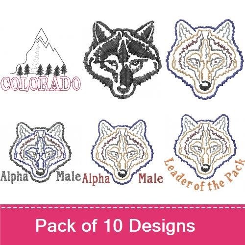 Wolf & Colorado Embroidery Bundle – Outdoor Adventure (10 Designs)