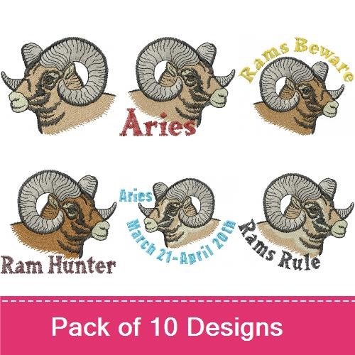 Aries Ram Embroidery Bundle – Aries Ram, Detailed Ram, Circular Ram Emblem & More (8 Designs)