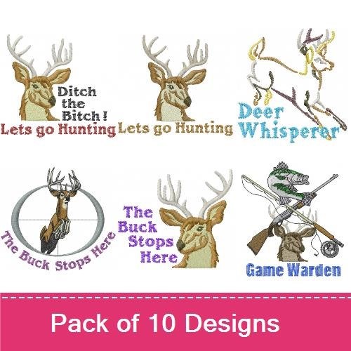 Deer Hunting Themes Embroidery Bundle – Let's Go Hunting!, Got Deer?, Ditch the Bitch! & More (10 Designs)