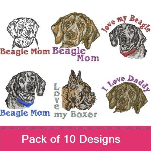 Beagle & Boxer Embroidery Bundle – Love Dog Mom & Dad Designs (10 Designs)