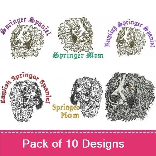 Springer Spaniel Embroidery Bundle – English Springer Spaniel & Springer Mom (10 Designs)